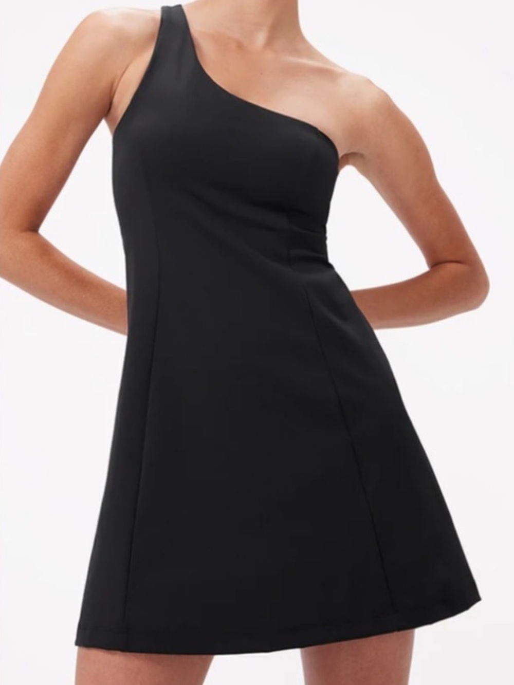Outdoor Voices One-Shoulder Active Dress Black Nylon Spandex Built-in Bra Mini